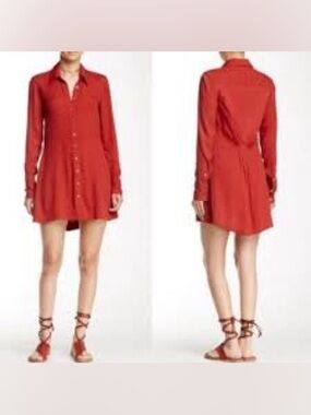 Free People This Town Red Polka Dot Shirt Dress Women Size S